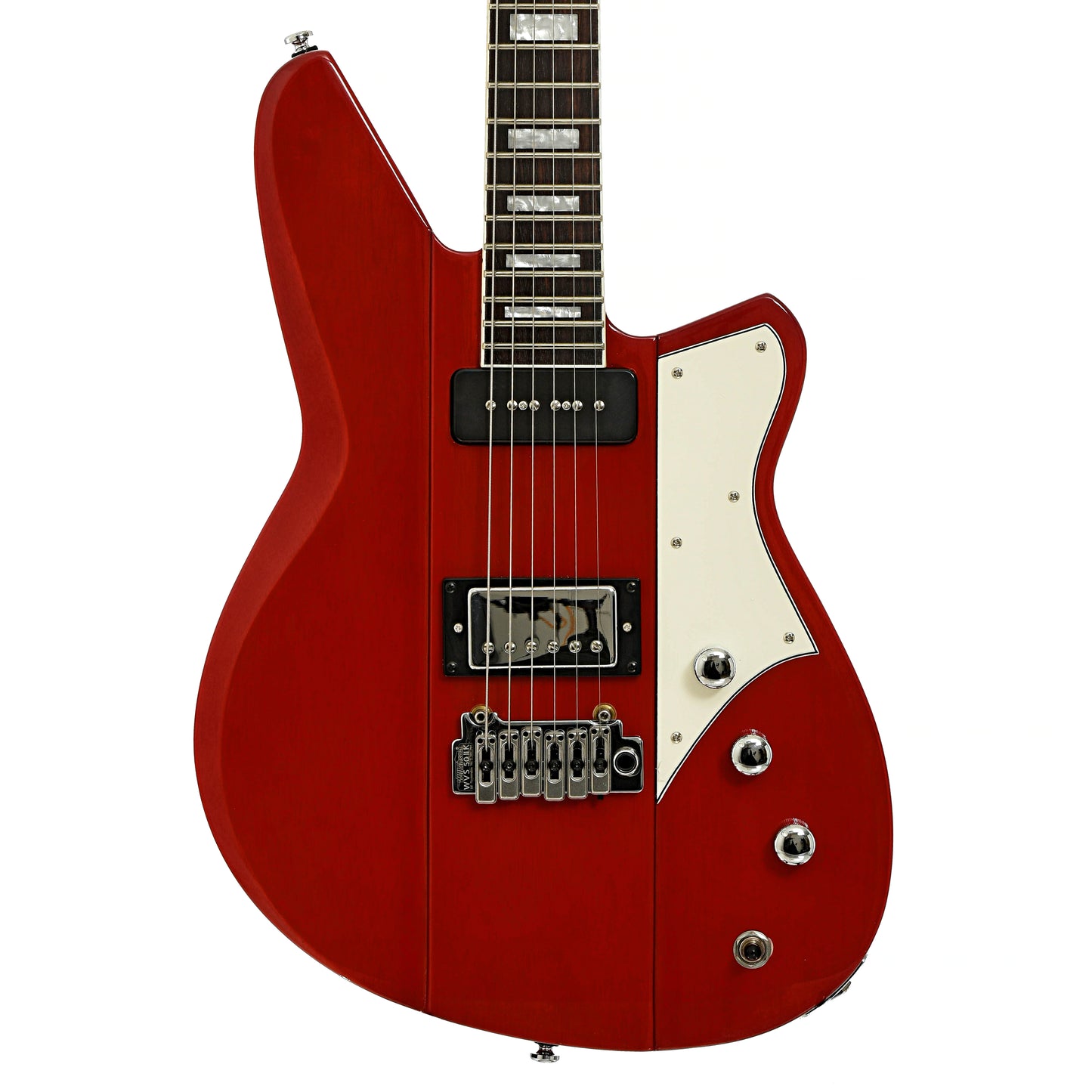 Front of Reverend Warhawk DAW Electric Guitar, Transparent Cherry