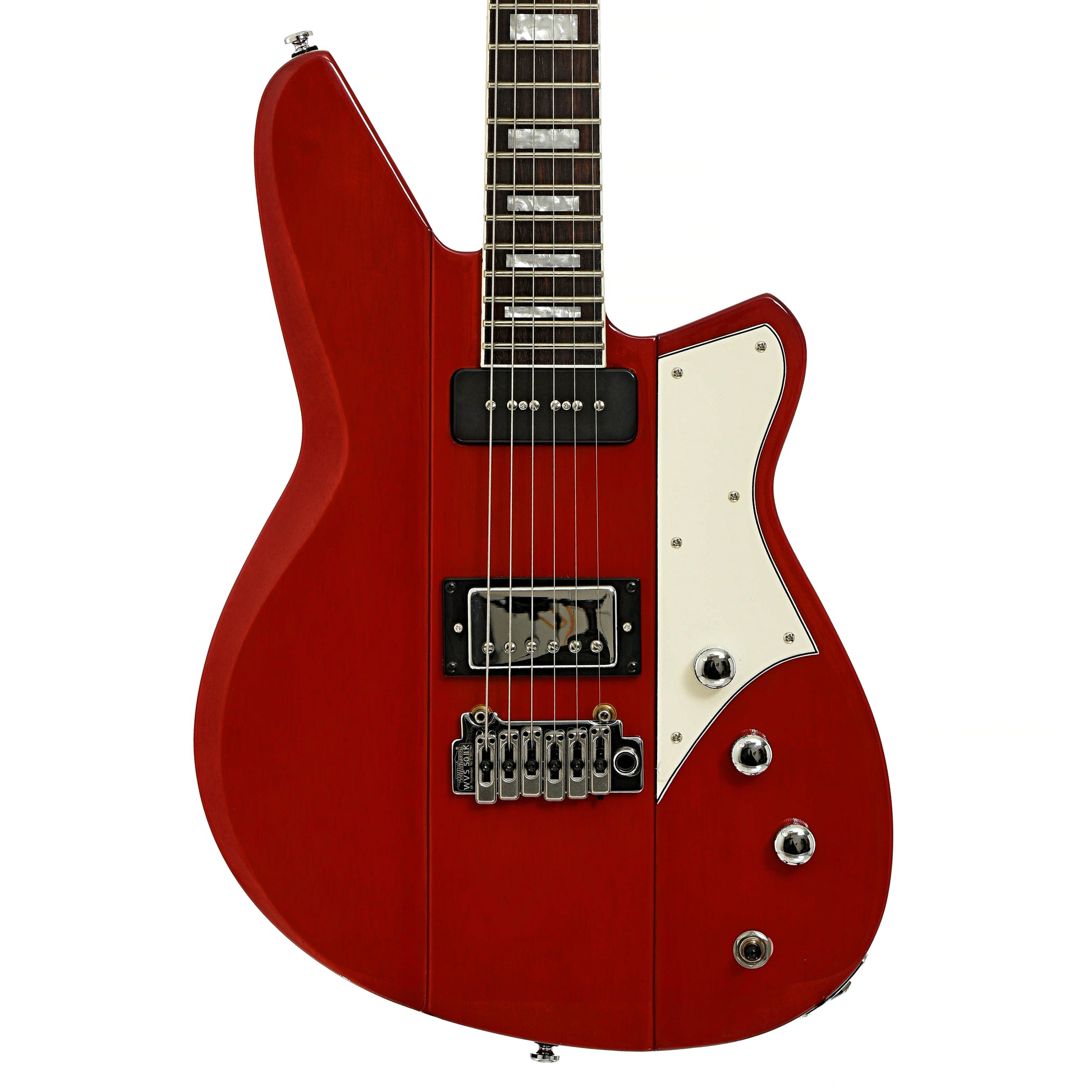 Front of Reverend Warhawk DAW Electric Guitar, Transparent Cherry