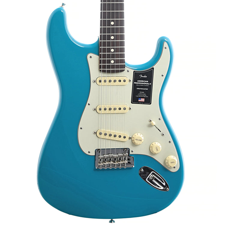 Front of Fender American Professional II Stratocaster, Miami Blue