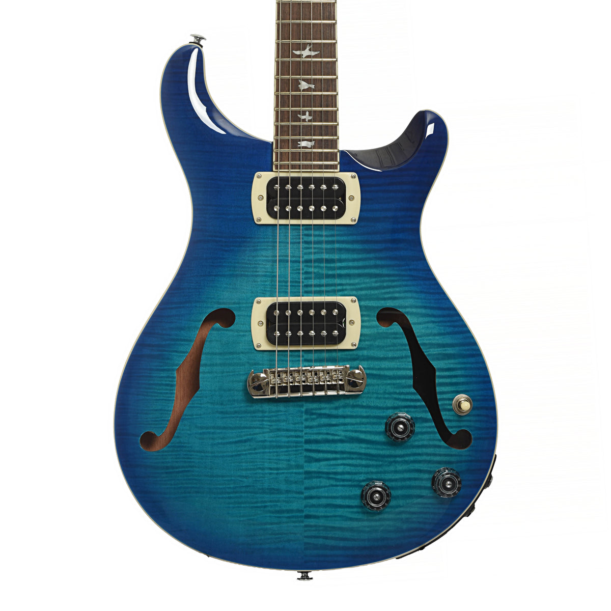 Front of PRS SE Hollowbody I Piezo Electric Guitar, Lake Blue