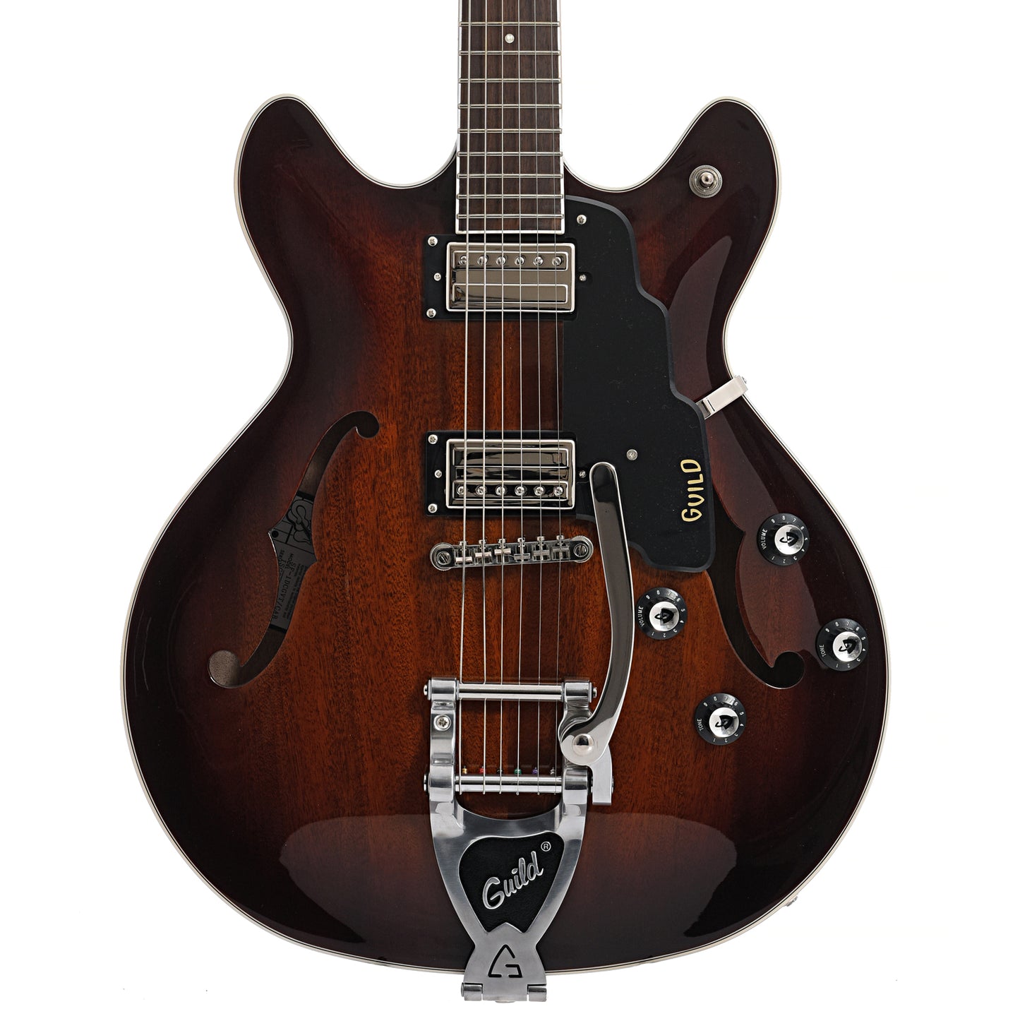 Front of Guild Starfire I Double Cutaway Semi-Hollow Body Guitar with GVT, California Burst