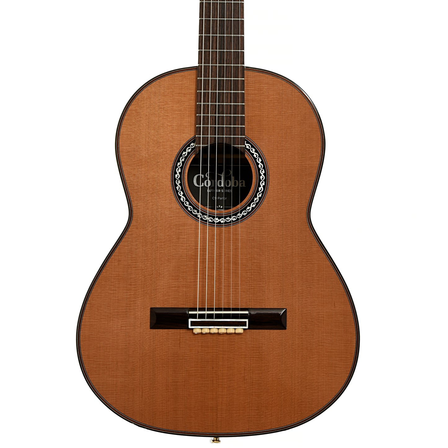 Front of Cordoba C9 Parlor 7/8 Size Classical Guitar 