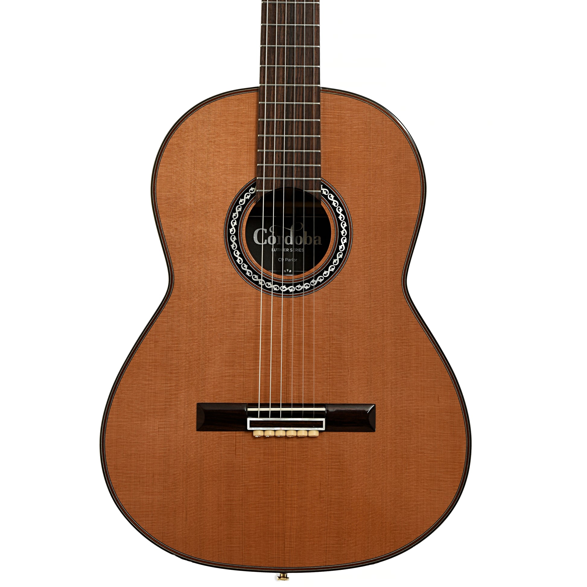 Front of Cordoba C9 Parlor 7/8 Size Classical Guitar 