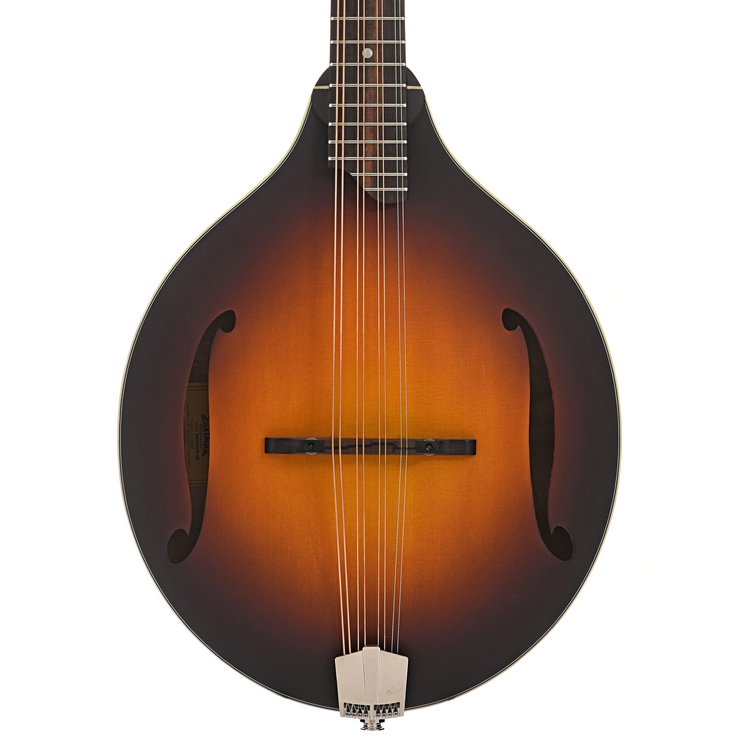 Front of Eastman MDO305ESB Octave Mandolin, Sunburst with Pickup & Gigbag