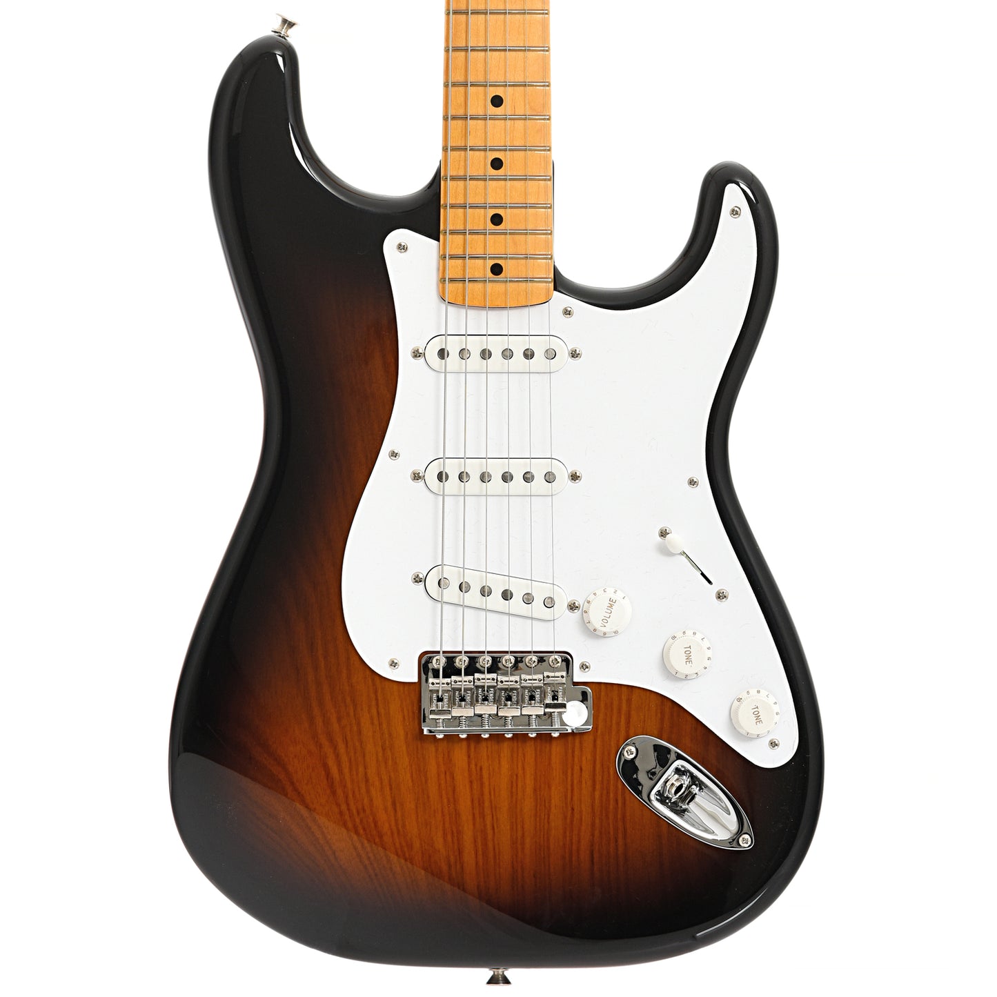 Front of Fender 70th Anniversary American Vintage II 1954 Stratocaster, 2-Color Sunburst
