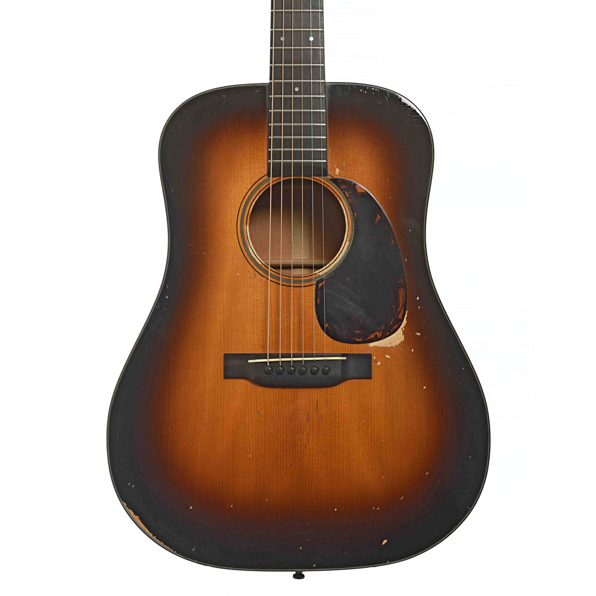 Front of Pre-war Guitars Co. Dreadnought Mahogany Acoustic Guitar & Case, Level 1 Shade Top