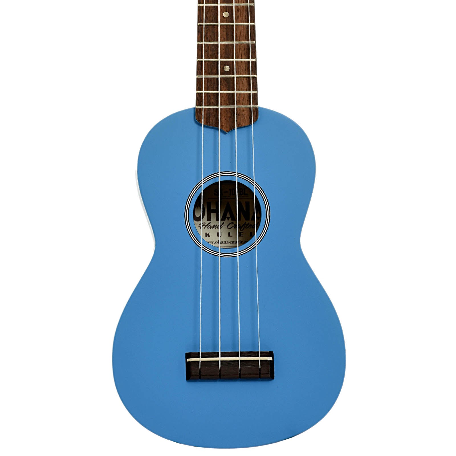 Front of Ohana SK-10 Soprano Ukulele, Blue