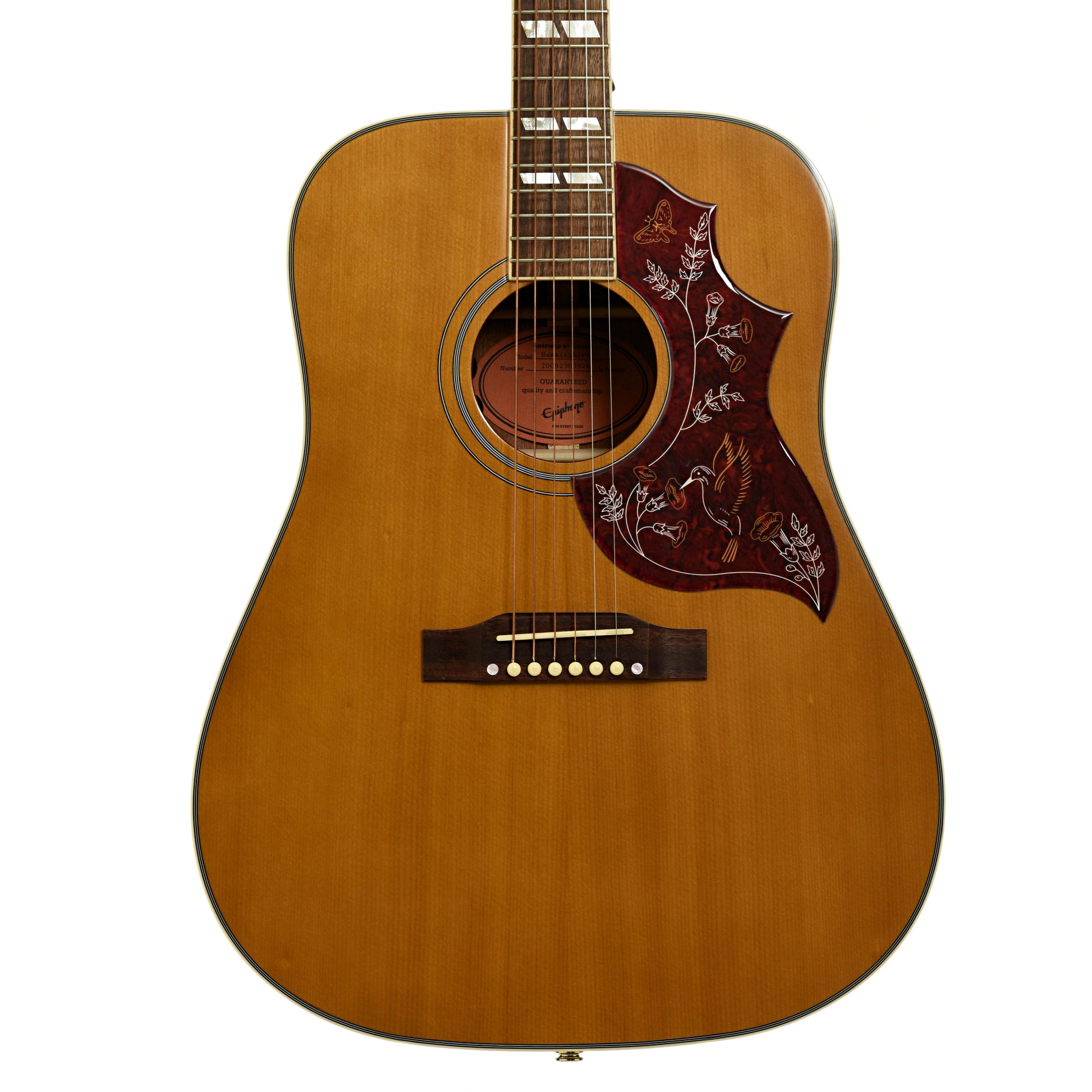Front of Epiphone Hummingbird Acoustic Guitar