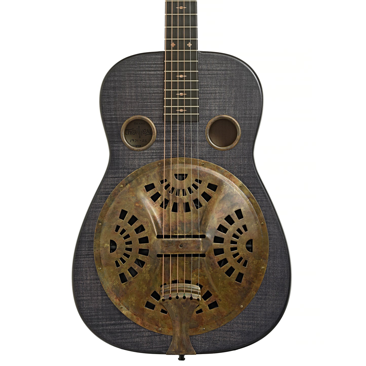 Front of Beard Trailhead Squareneck Resonator Guitar Black Ice Finish