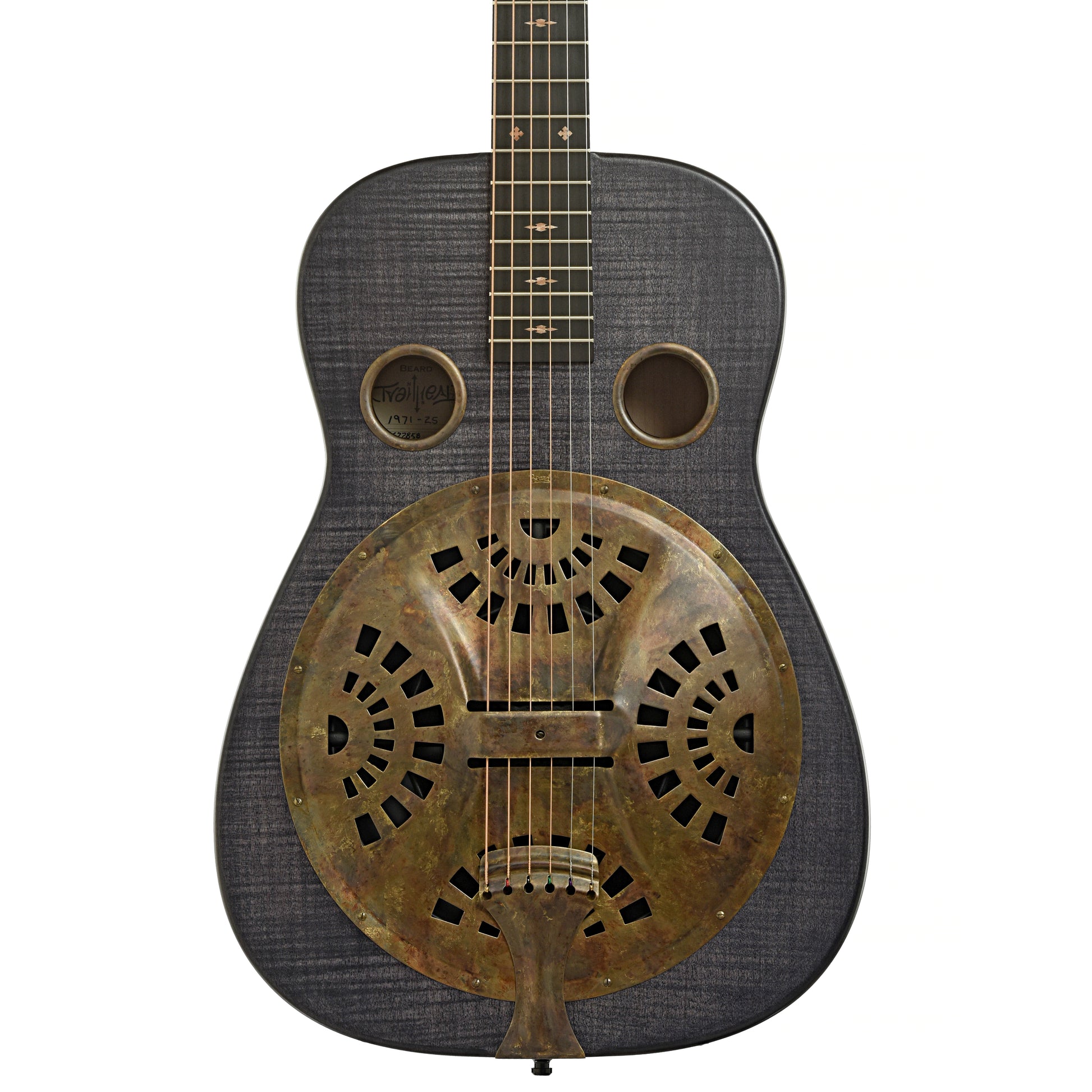 Front of Beard Trailhead Squareneck Resonator Guitar Black Ice Finish