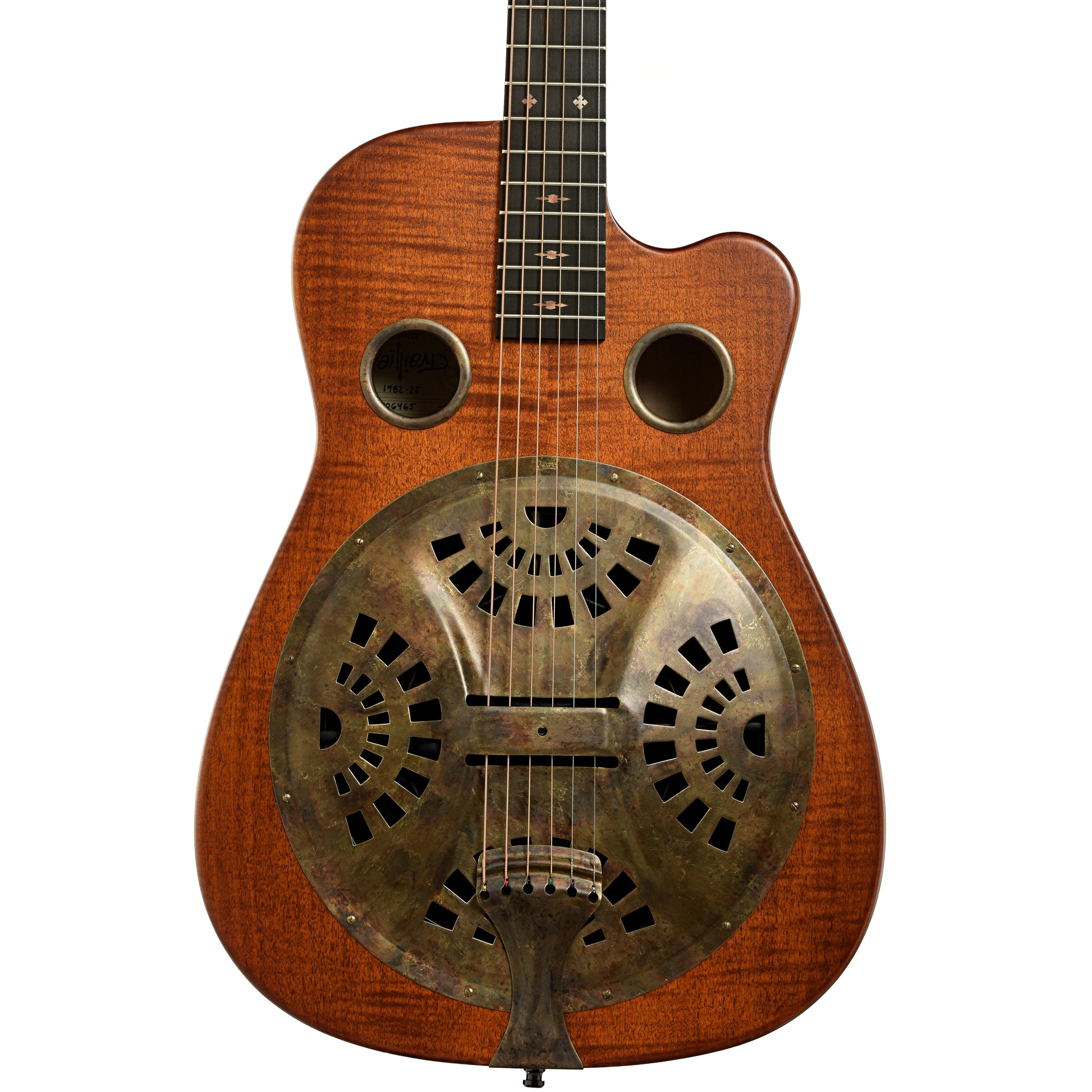 Front of Beard Trailhead Roundneck Resonator Guitar Tobacco Finish