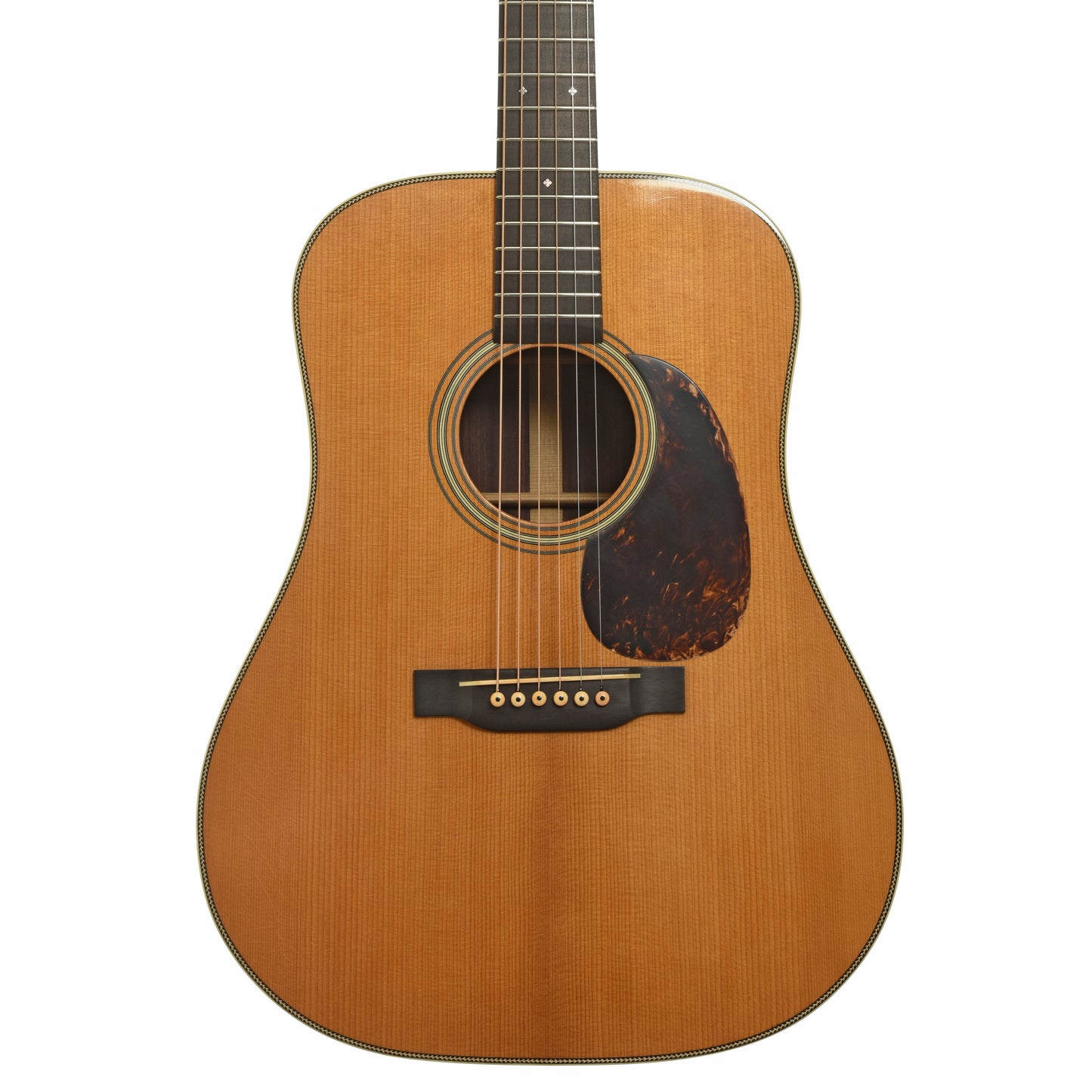 Front of Pre-War Guitars Co. Herringbone Dreadnought East Indian Rosewood Acoustic Guitar, Level 1 Aging