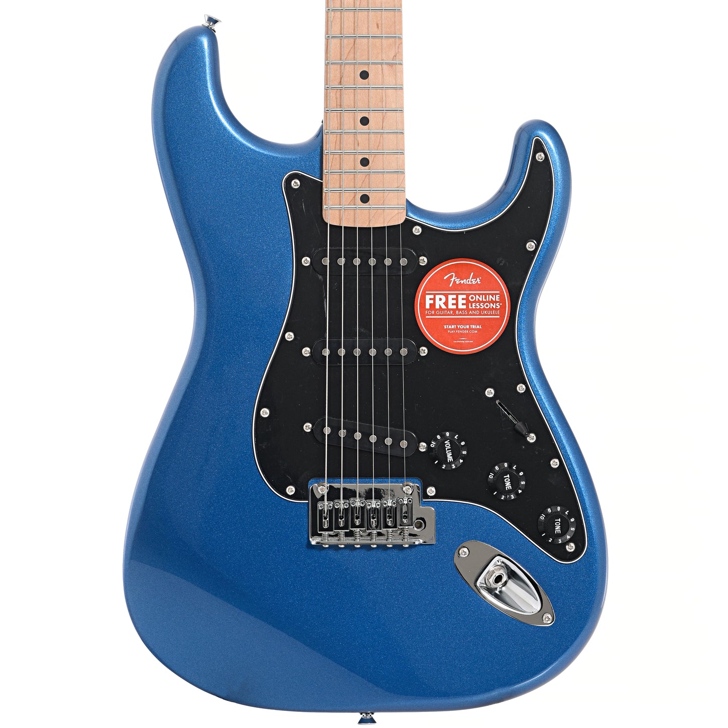 Front of Squier Affinity Series Stratocaster, Lake Placid Blue