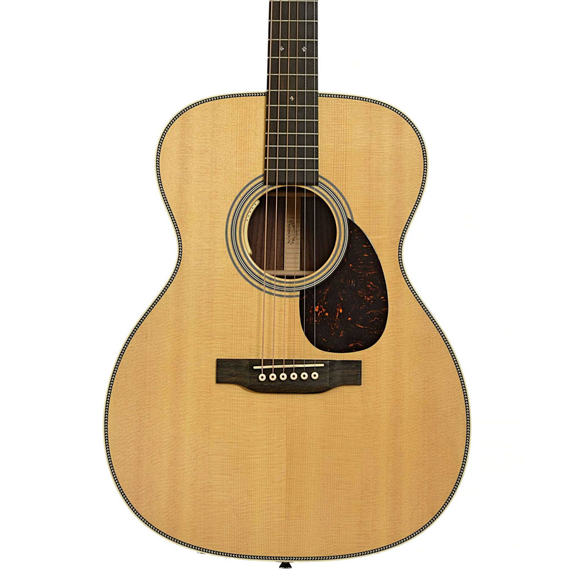 Front of Martin OM28E Acoustic Electric Guitar & Case 