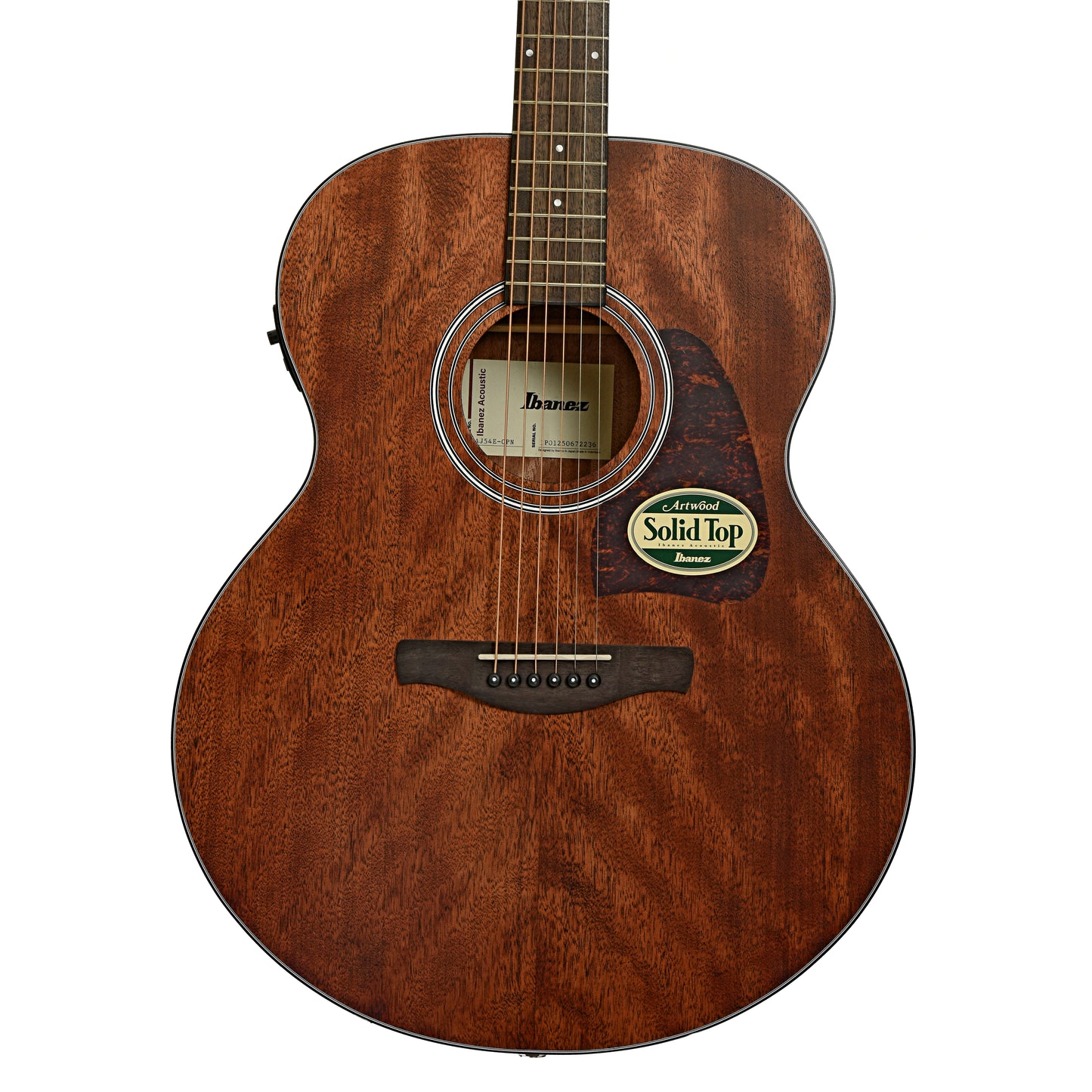 Front  of Ibanez AJ54E Artwood Jumbo Acoustic-Electric Guitar, Open Pore Natural 