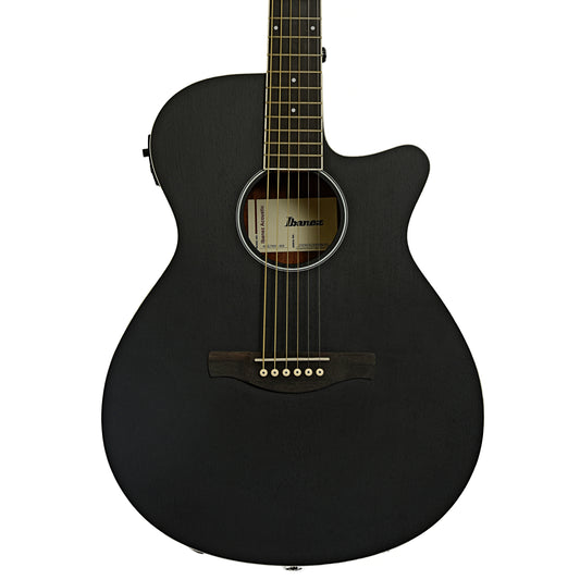 Front of Ibanez AEG7MH Grand Concert Acoustic Guitar, Weathered Black Open Pore