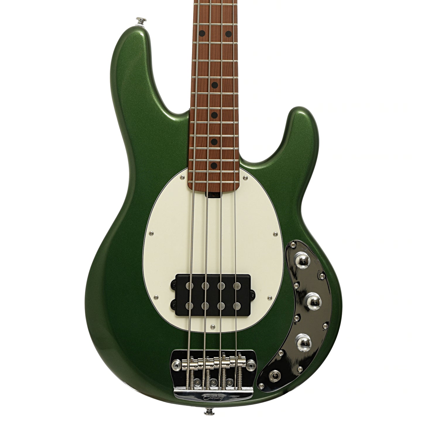 Front of Sterling by Music Man Stingray Short Scale Electric Bass, Charging Green