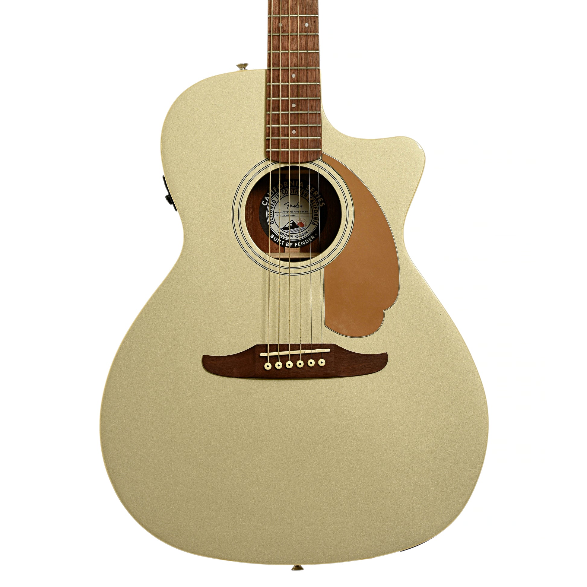 Front of Fender Newporter Player Champagne Acoustic Guitar