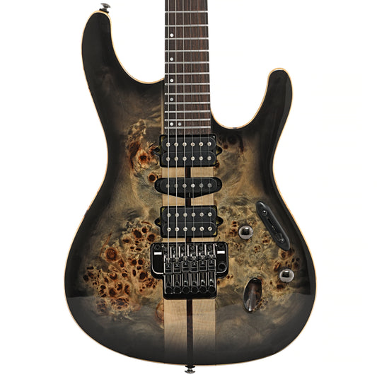Front of Ibanez S1070PBZ Electric Guitar, Charcoal Black Burst