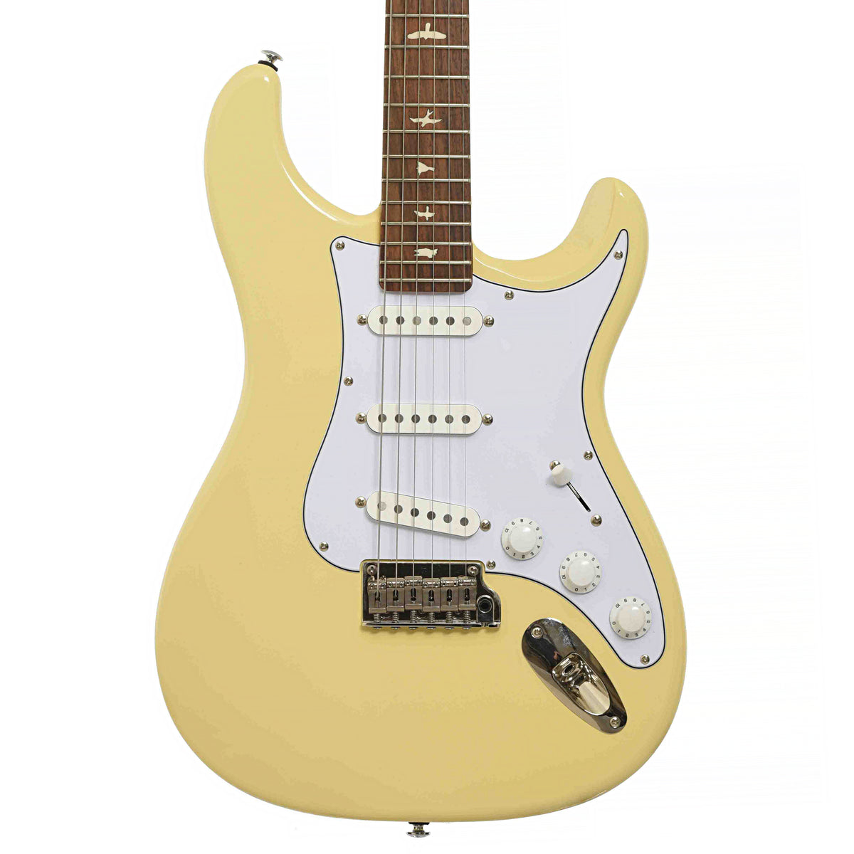 Front 2 of PRS SE Silver Sky John Mayer