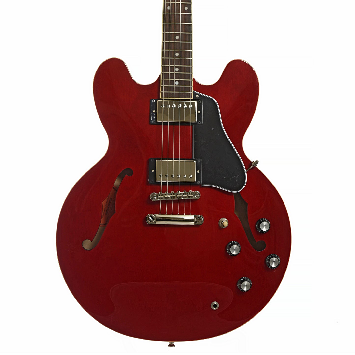 Front of Epiphone ES-335 Semi-Hollowbody Electric Guitar, Cherry