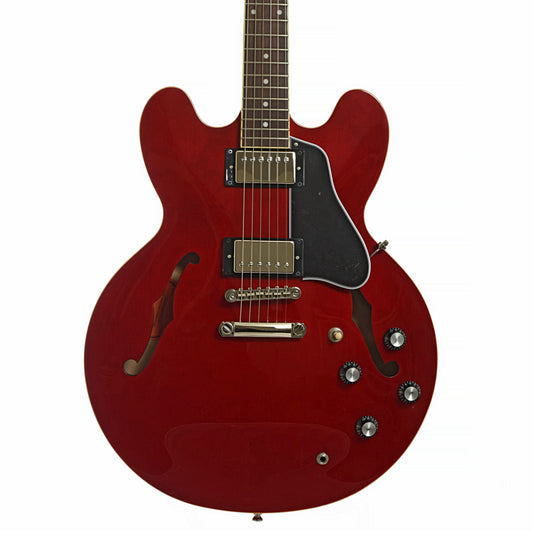 Front of Epiphone ES-335 Semi-Hollowbody Electric Guitar, Cherry