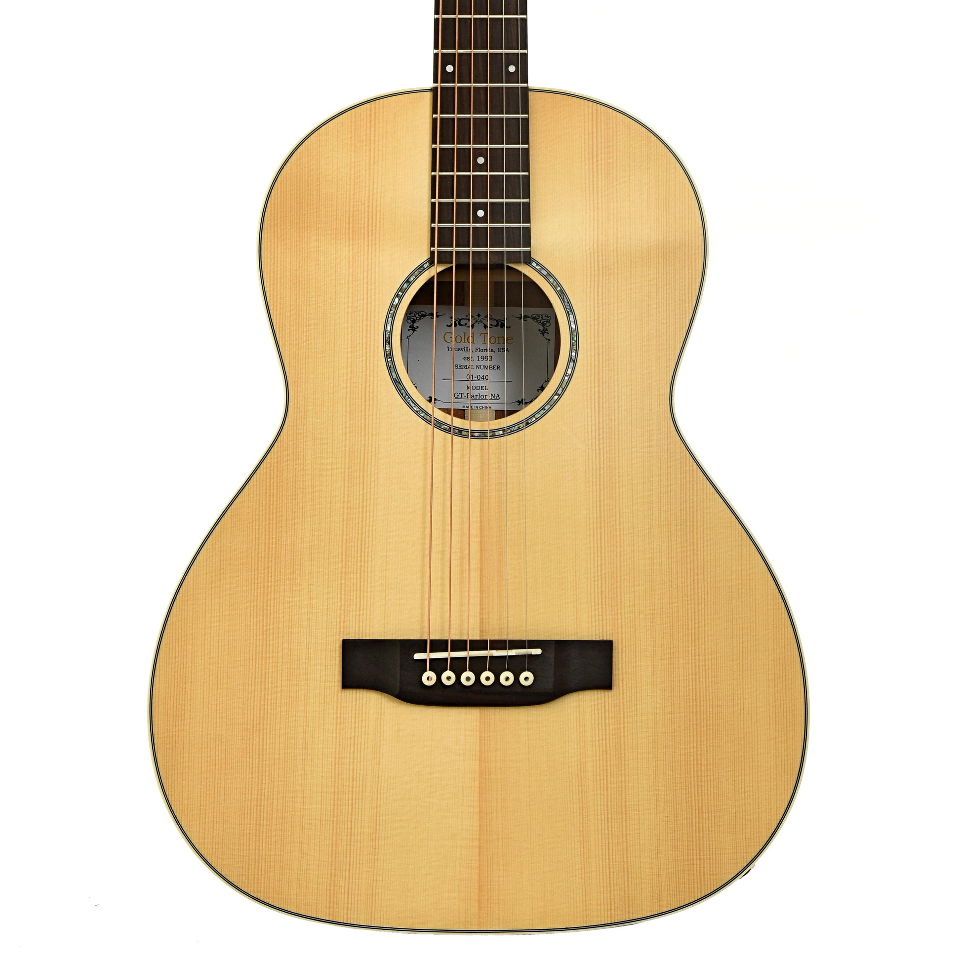 Front of Gold Tone Parlor Guitar, with Pickup