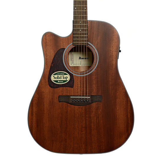 Front of Ibanez AW54LCE Artwood Left-Handed Dreadnought Acoustic-Electric, Open Pore Natural