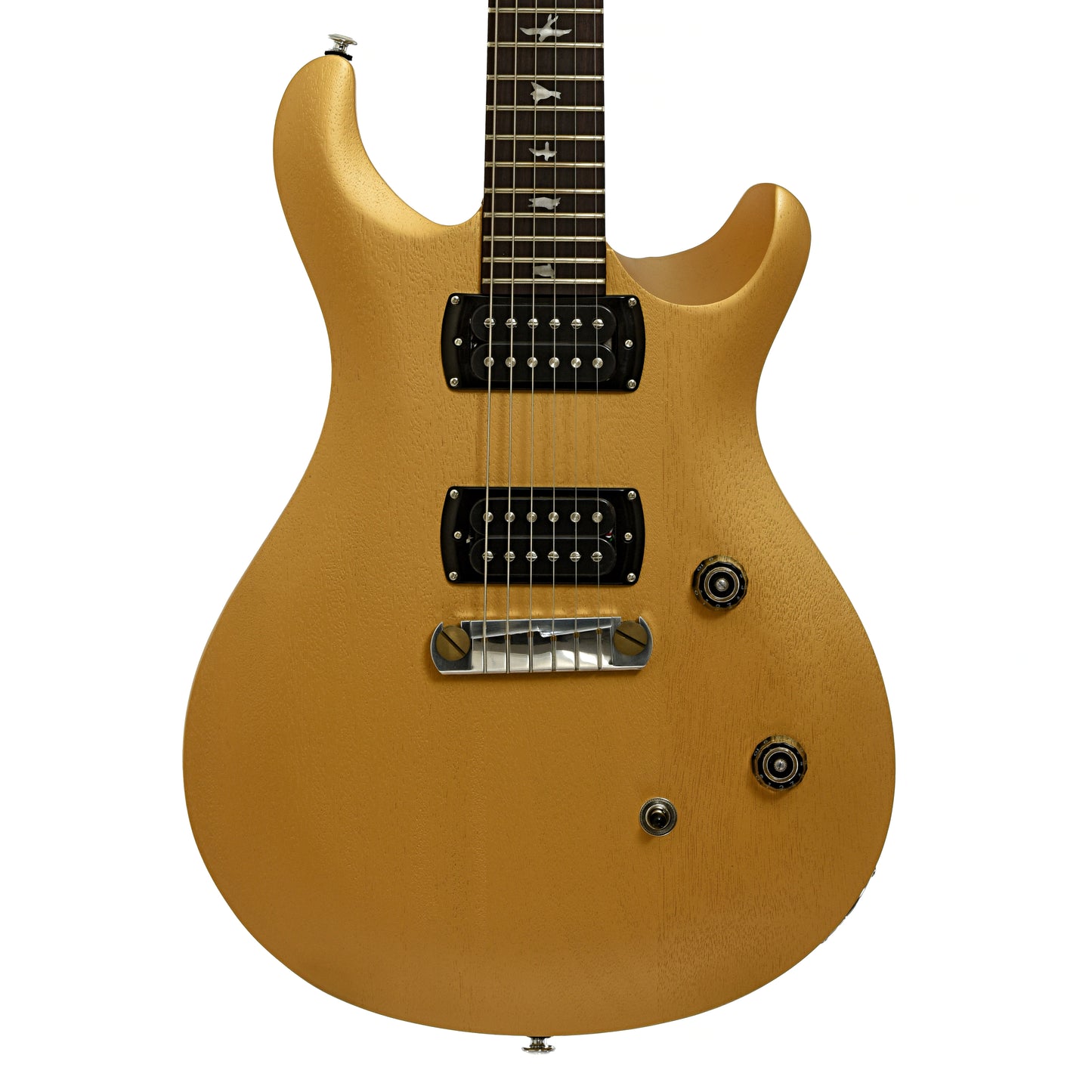 Front of PRS SE CE 24 Standard Satin Stoptail Metallic Gold Electric Guitar