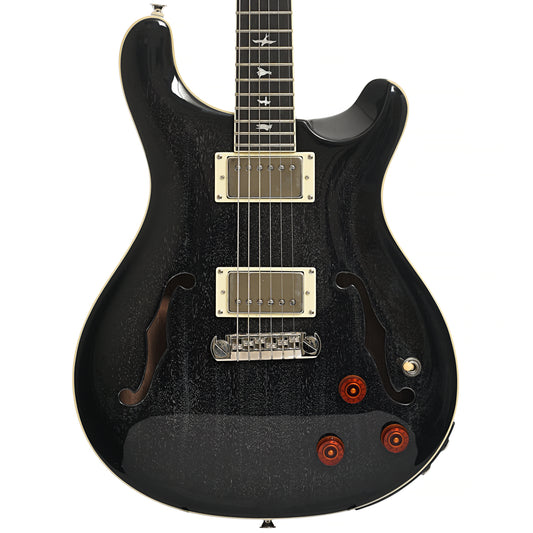 Front of PRS SE Hollowbody Standard Piezo Electric Guitar, Dog Hair Smokeburst (2023)