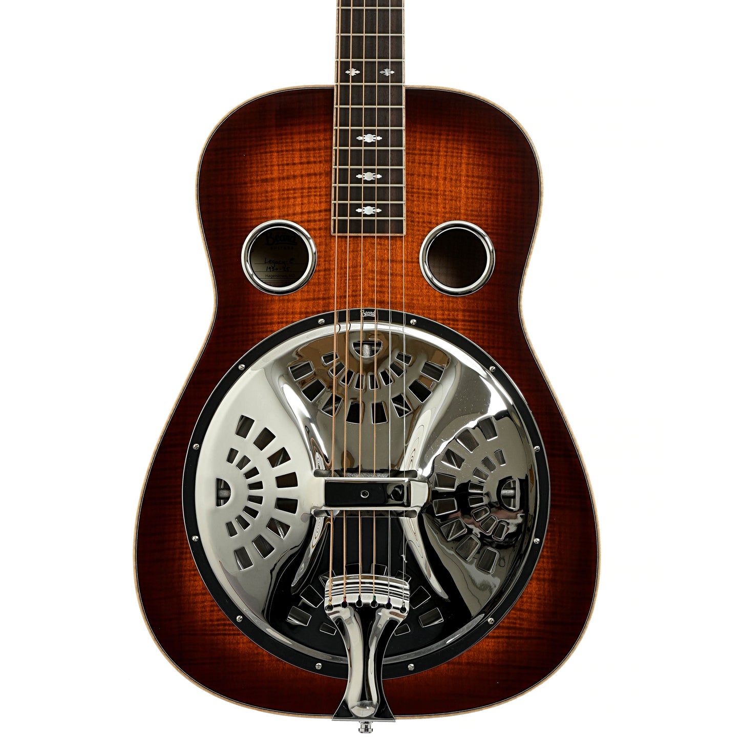 Front of Beard Legacy E-Model Squareneck Resonator Guitar Amber Sunburst