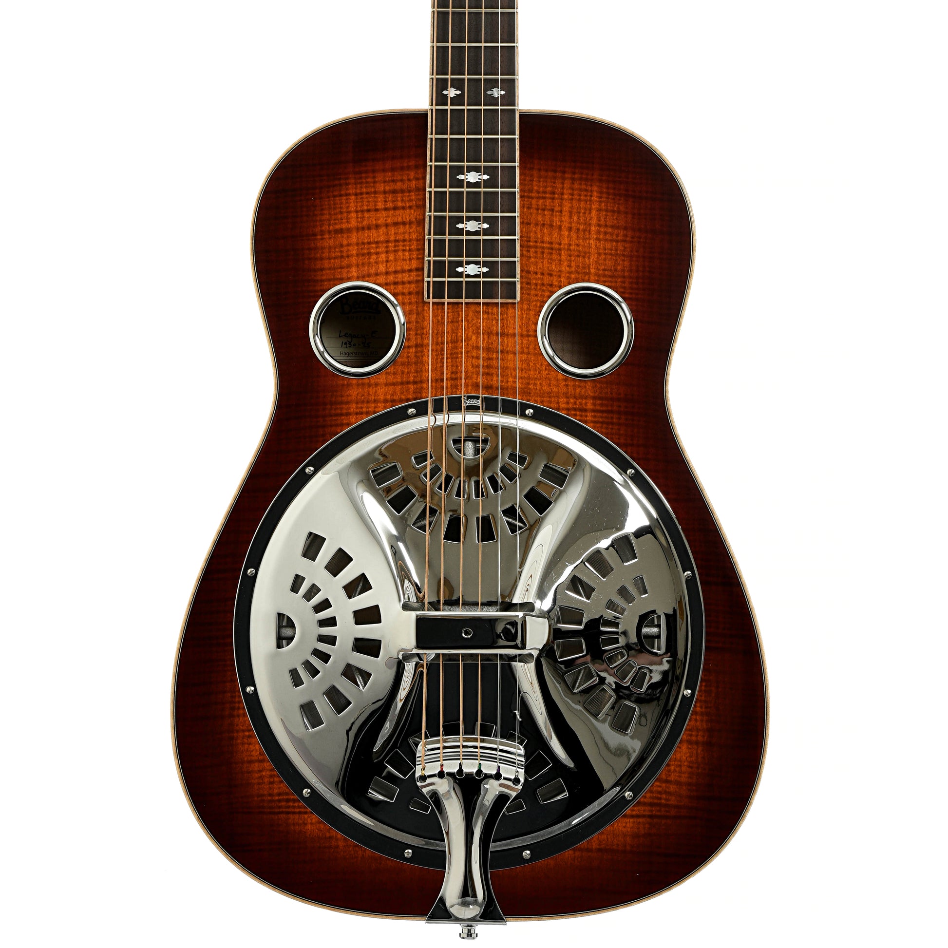 Front of Beard Legacy E-Model Squareneck Resonator Guitar Amber Sunburst