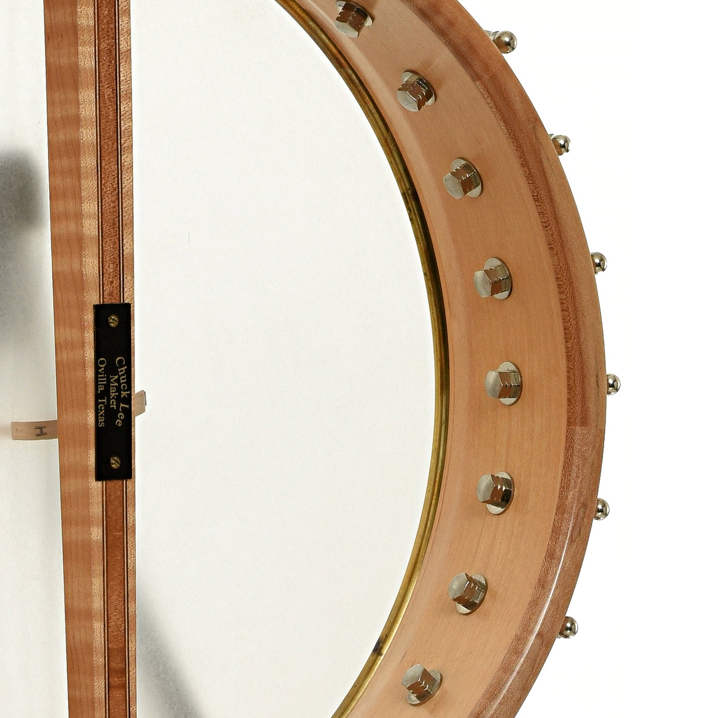 Inside rim of Chuck Lee Prairieville Custom Open Back Banjo 