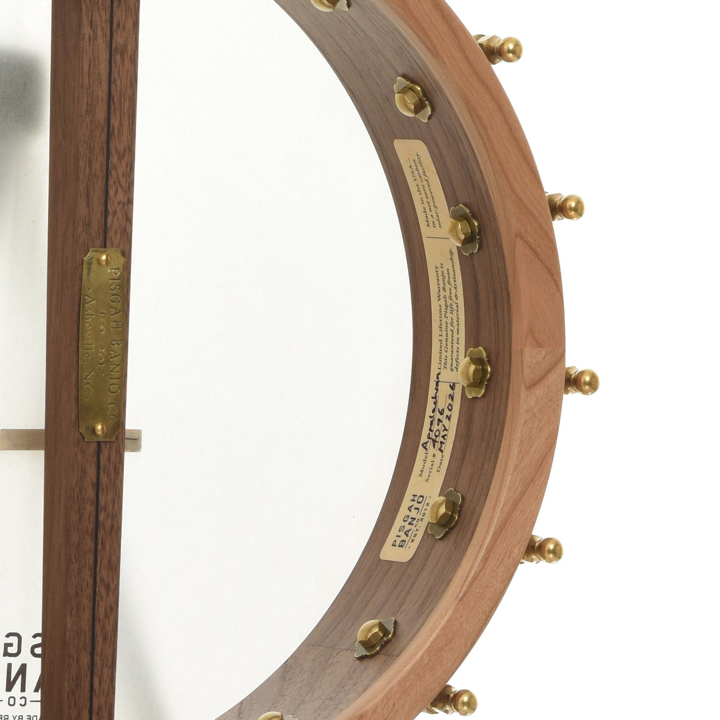 Inside rim of Pisgah Appalachian 11in Short Scale Openback Banjo