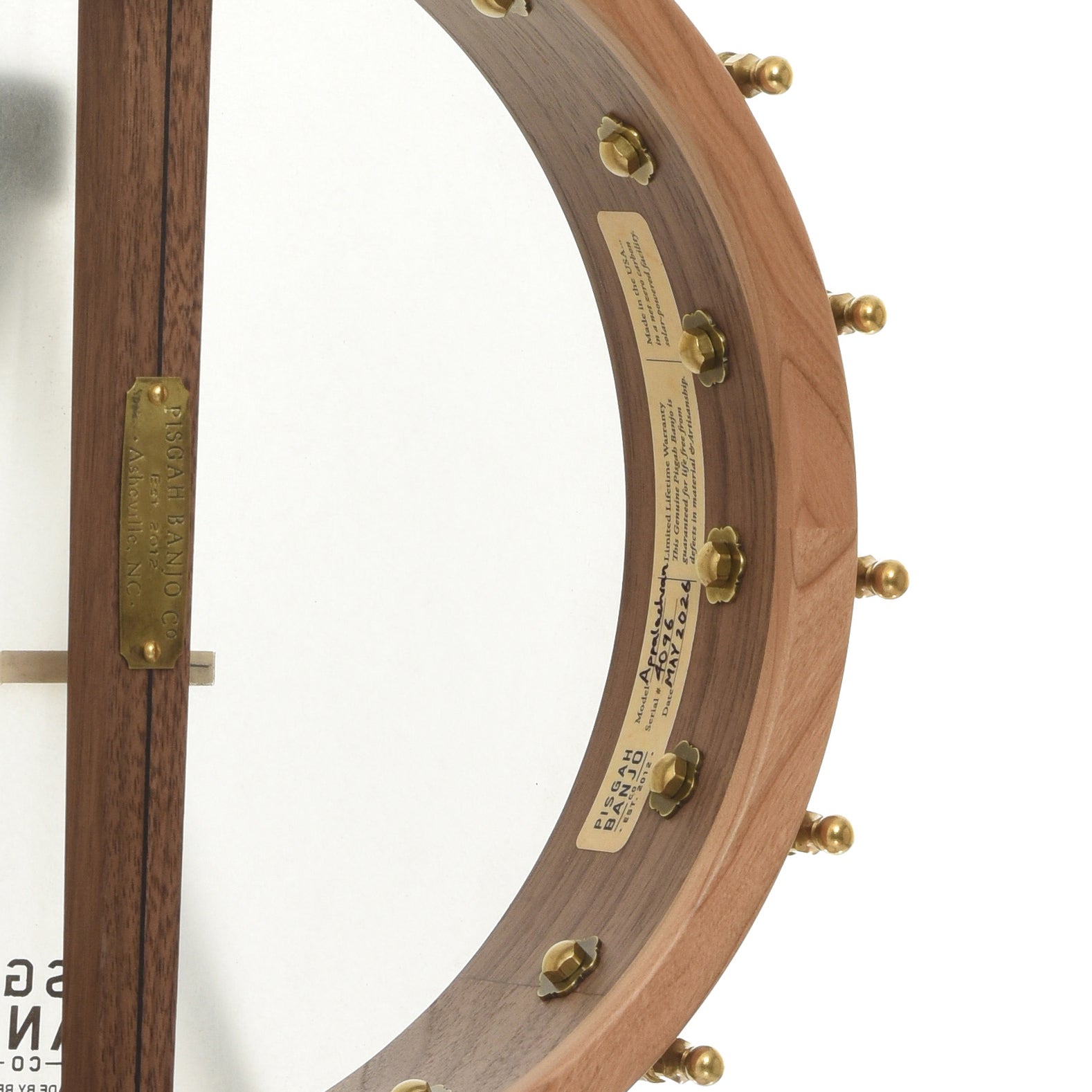 Inside rim of Pisgah Appalachian 11in Short Scale Openback Banjo