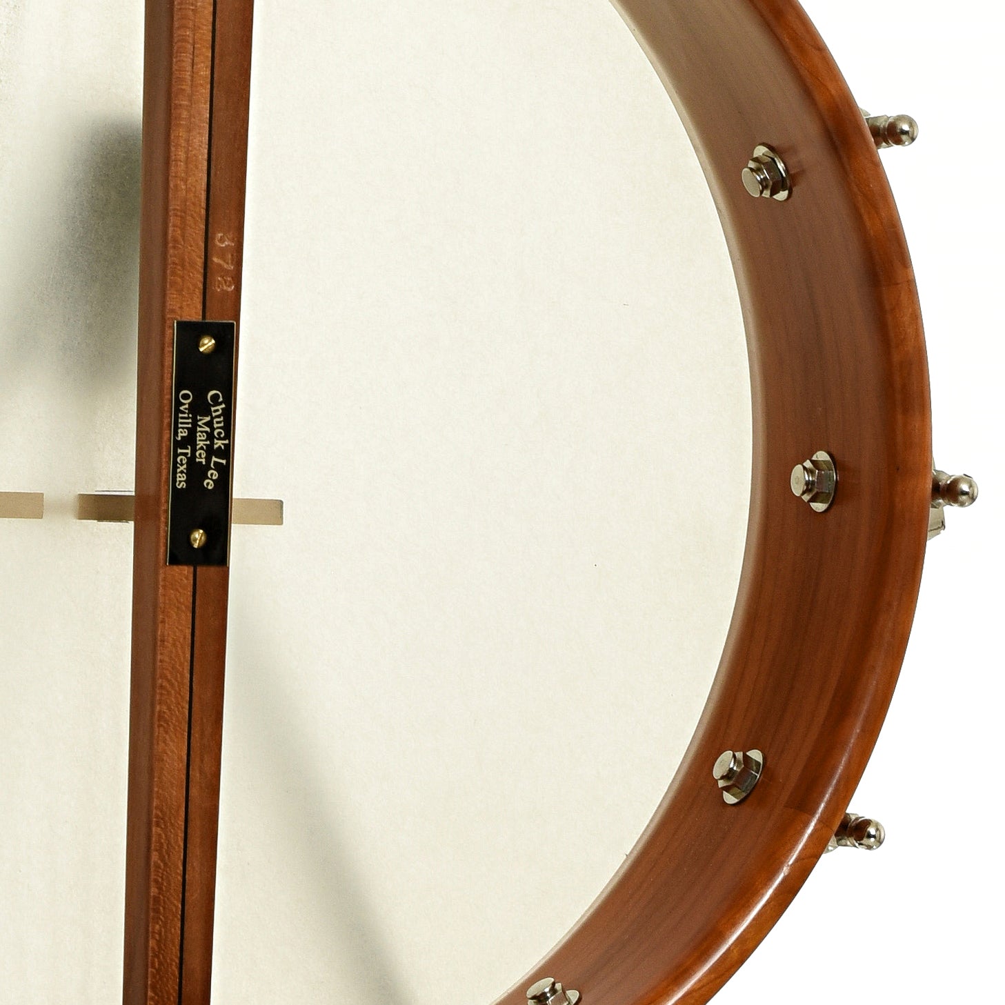 Inside rim of Chuck Lee Ovilla 12" Open Back Banjo 
