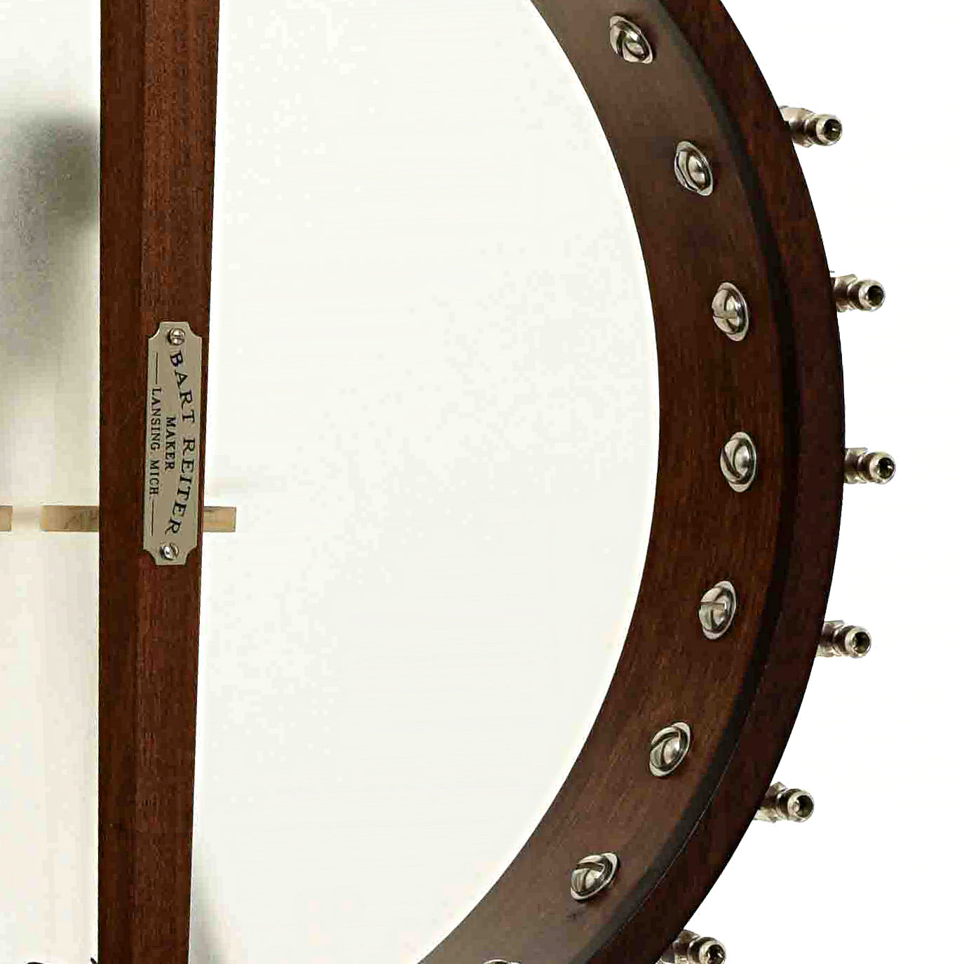 Inside rim of Bart Reiter Round Peak Open Back Banjo
