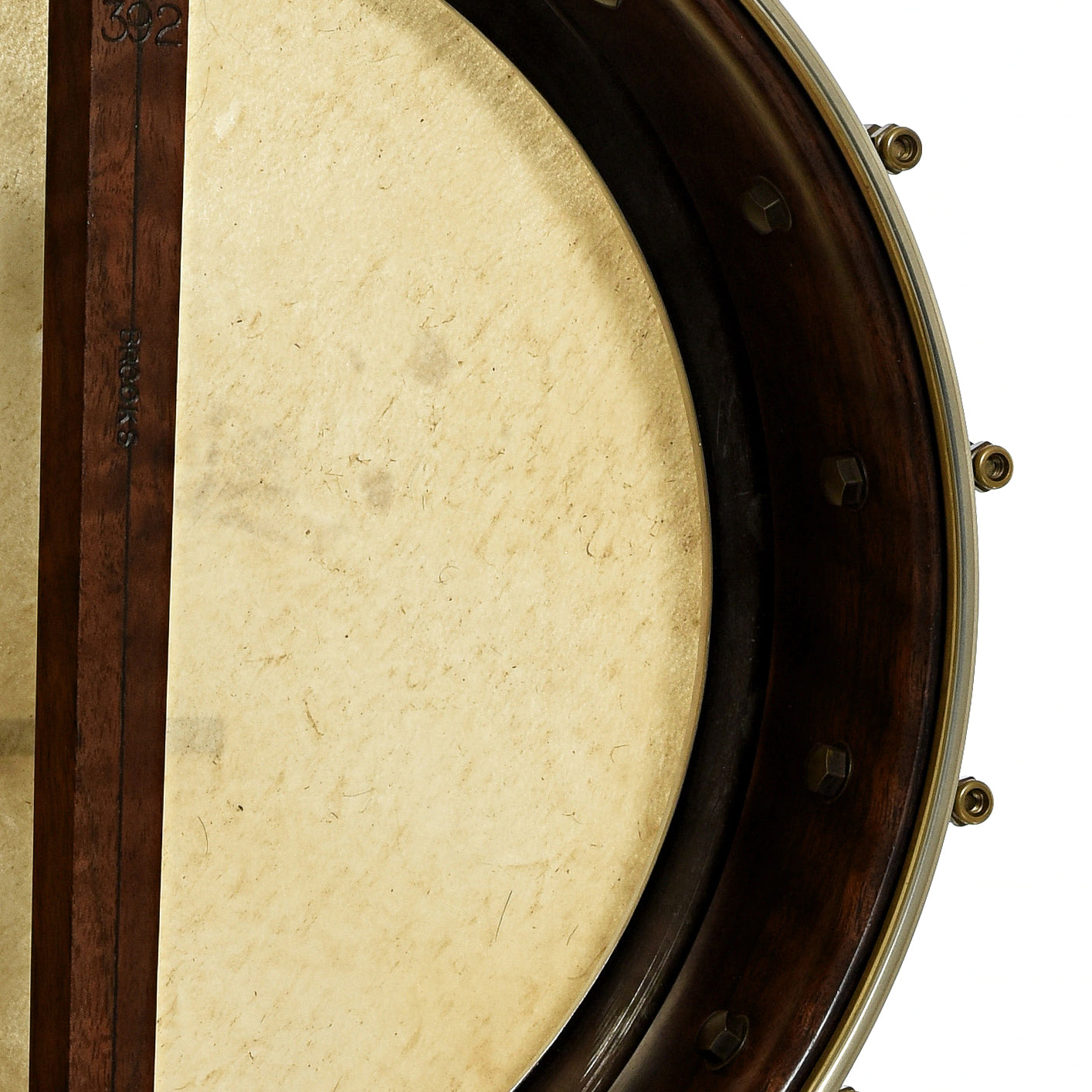 Inside rim of Brooks Masten Silverspun Custom Walnut 12" Openback Banjo