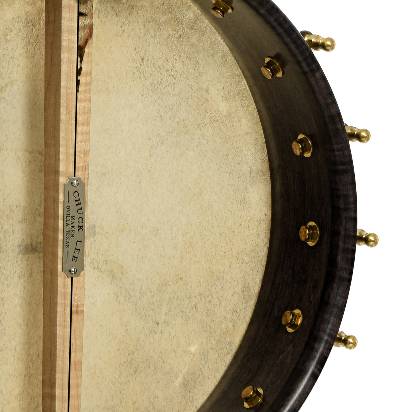 Inside rim of Chuck Lee Hawkins Spring 12" Fretless Openback Banjo, #876