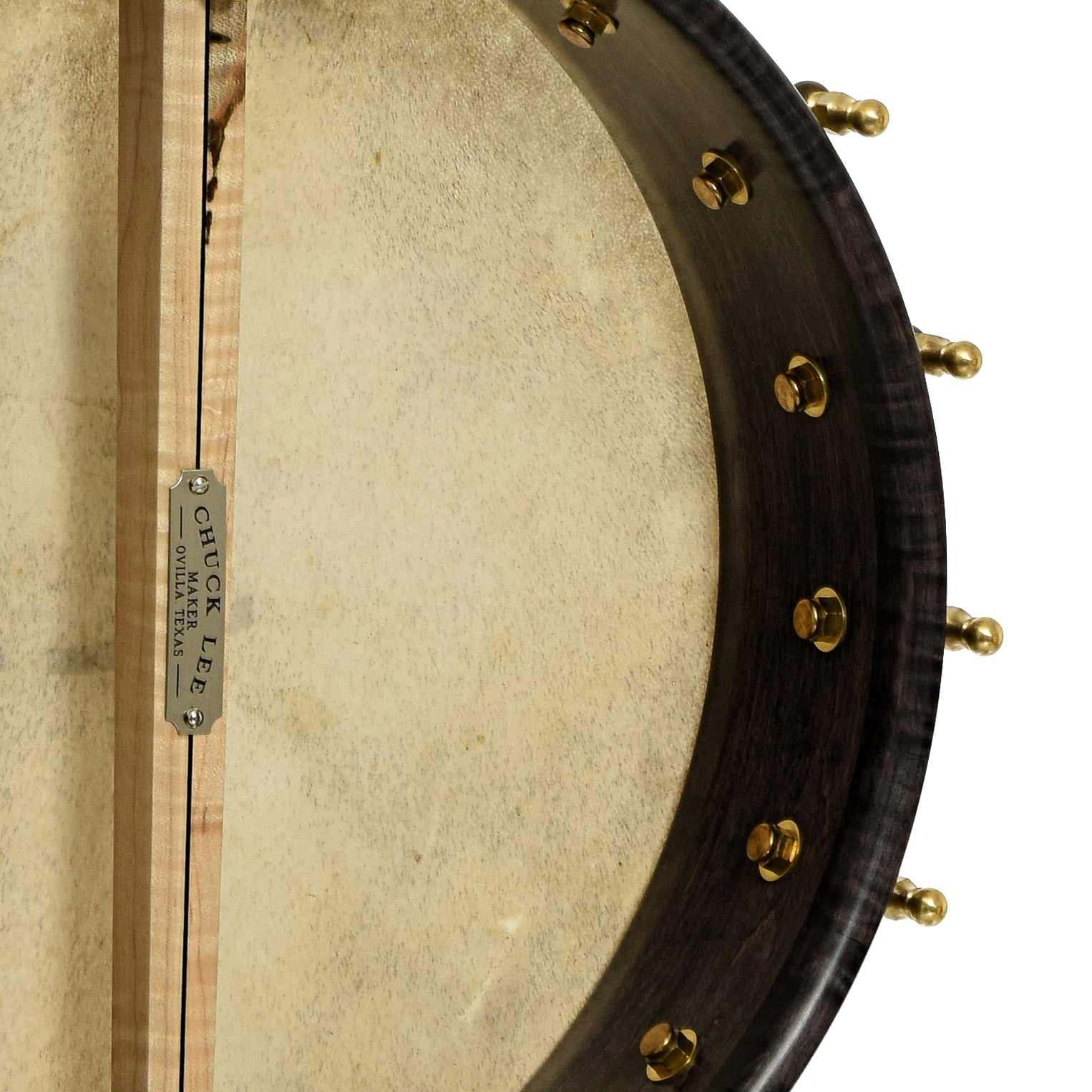 Inside rim of Chuck Lee Hawkins Spring 12" Fretless Openback Banjo, #876