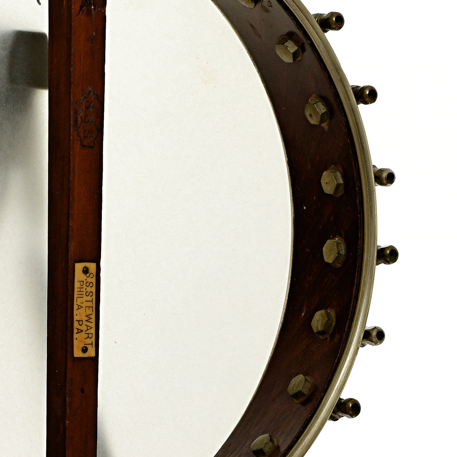 Inside rim of S.S. Stewart Universal Favorite No. 2 + Openback Banjo
