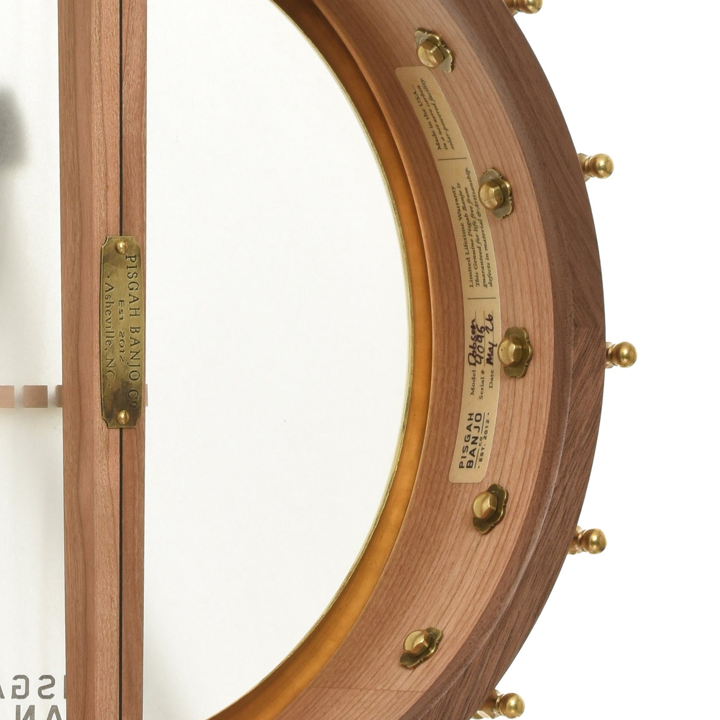 Inside rim of Pisgah Appalachian 11in Short Scale Openback Banjo & Gigbag, Walnut