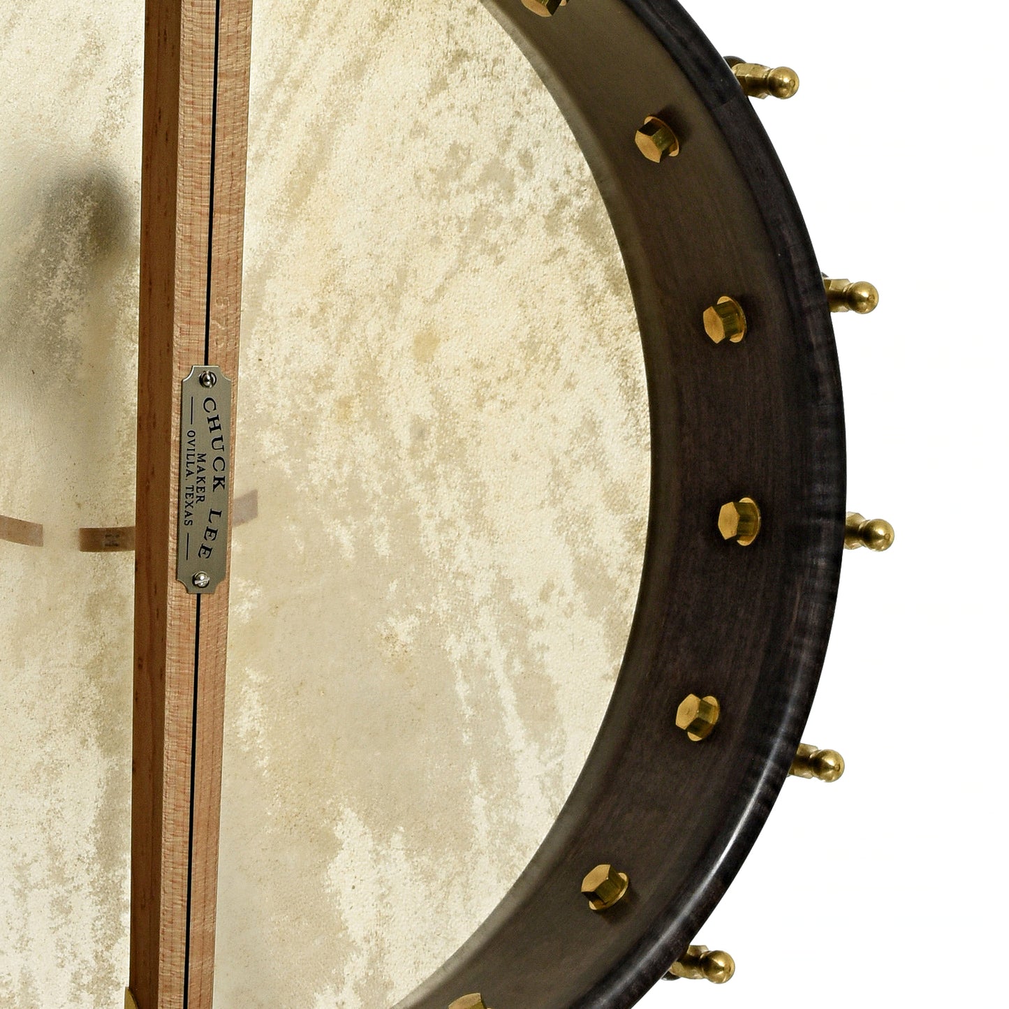 Inside rim of Chuck Lee Deep Hollow 12" Fretless Openback Banjo #875