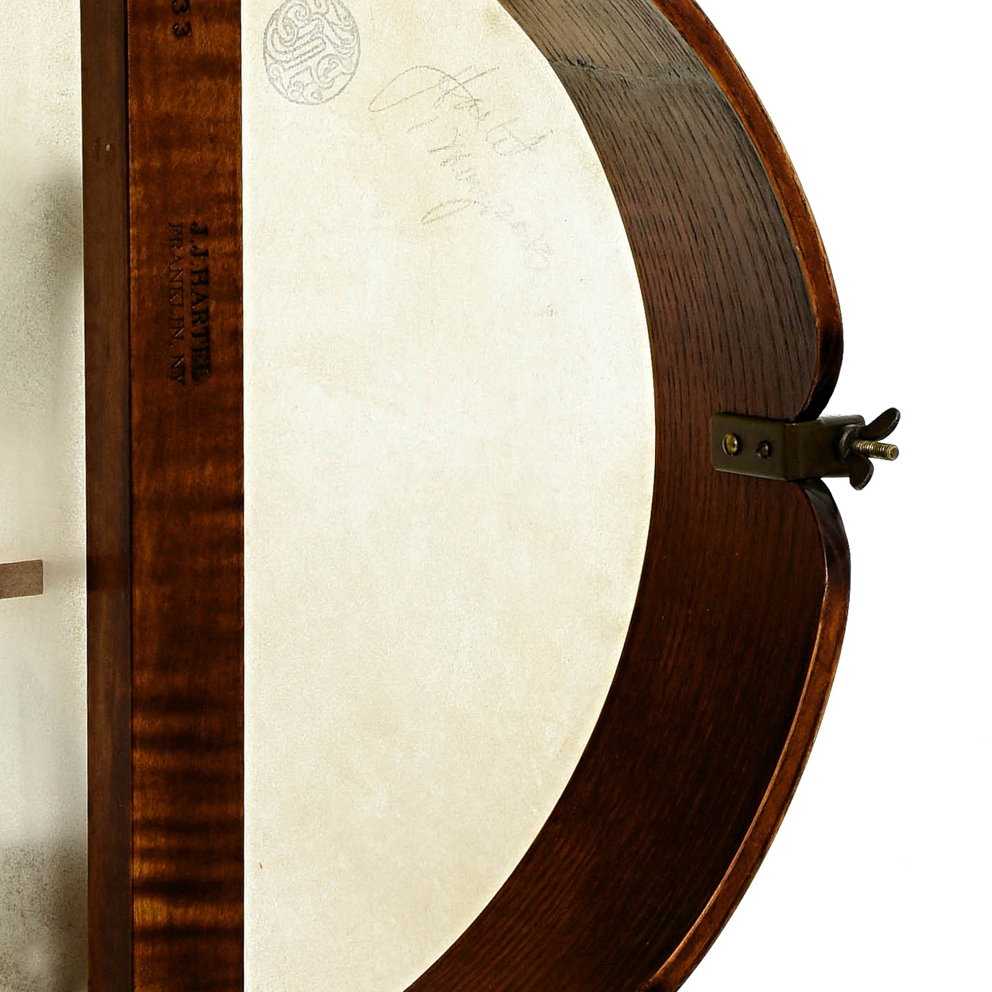 Inside rim of J.J. Hartel Joel W. Sweeney Minstrel Banjo