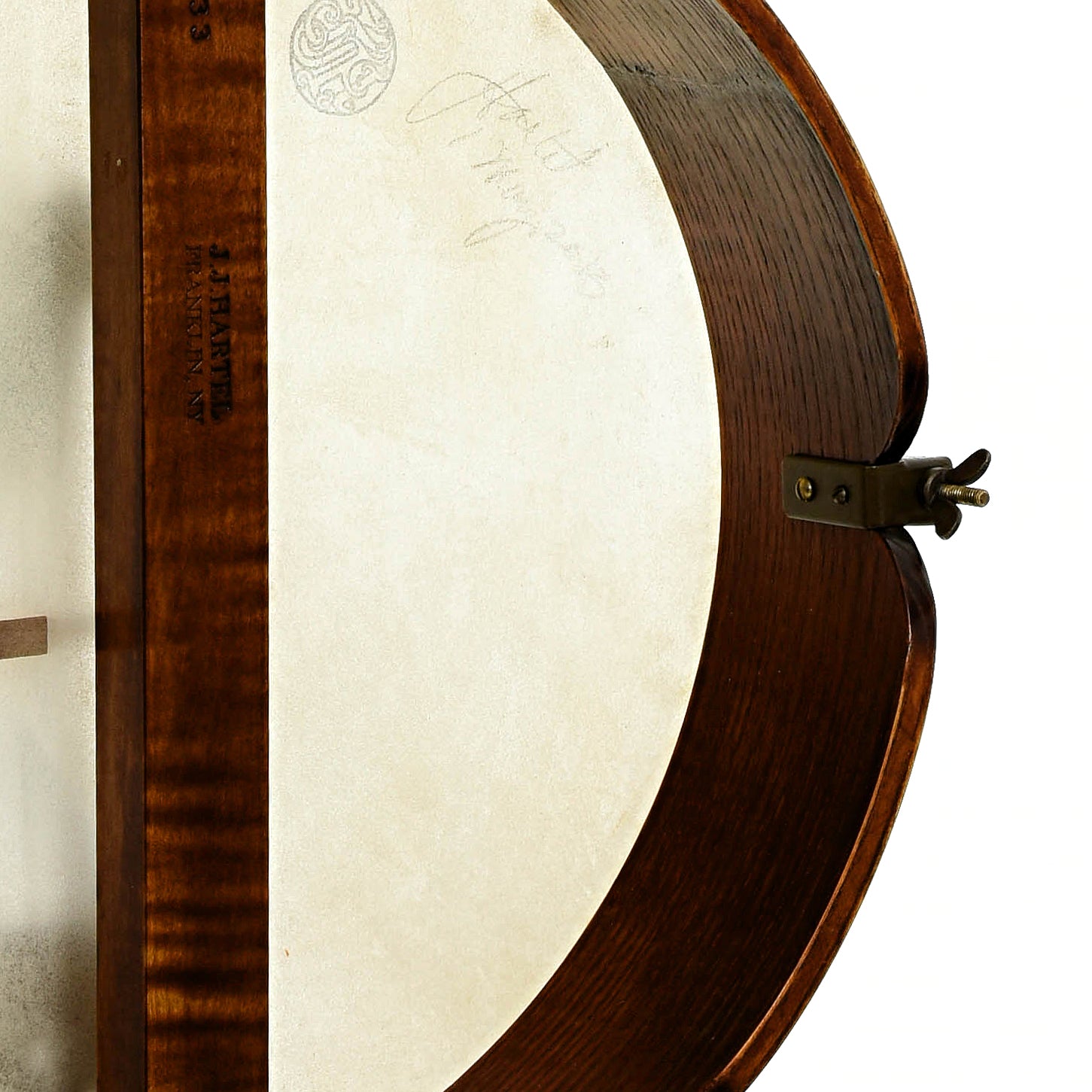 Inside rim of J.J. Hartel Joel W. Sweeney Minstrel Banjo
