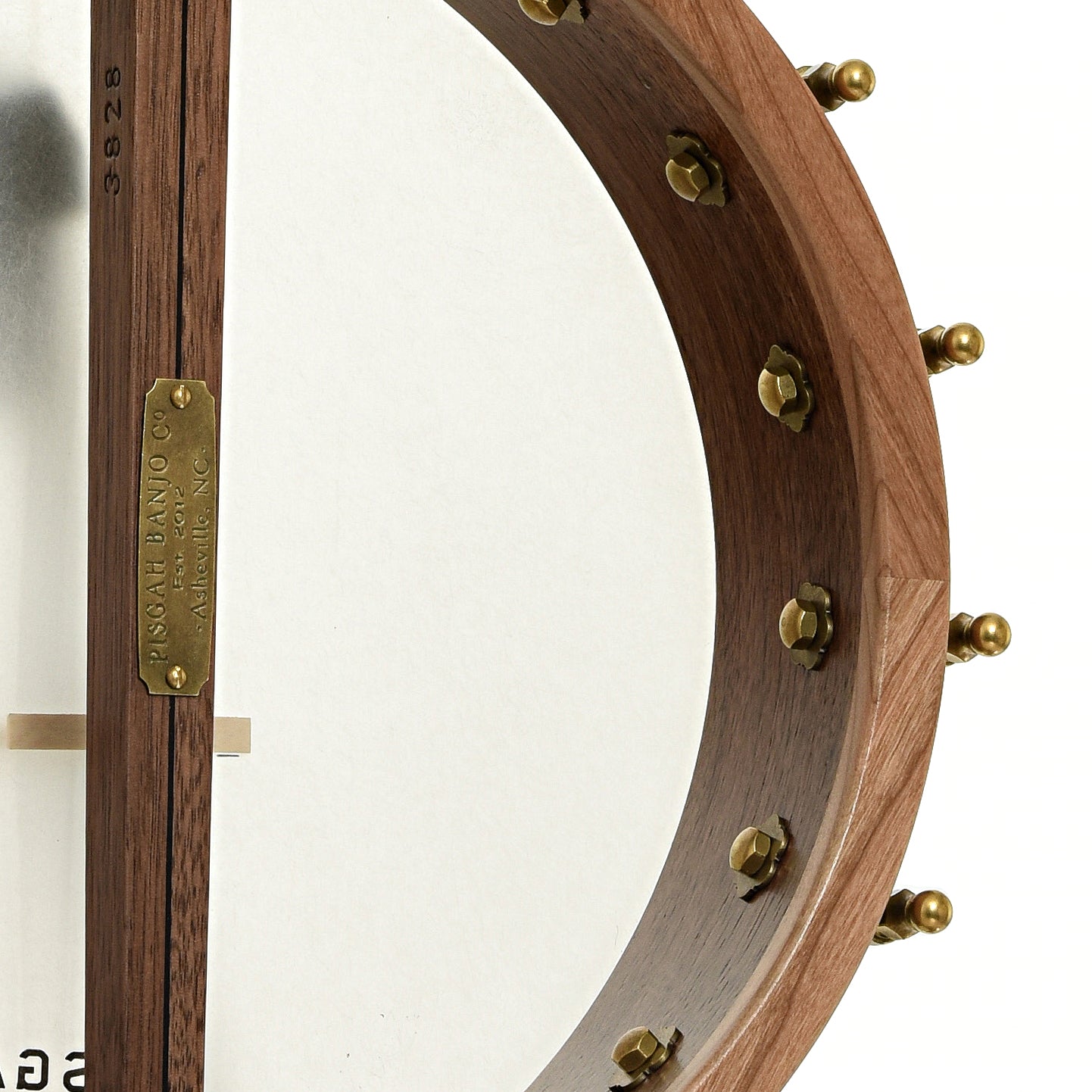 Inside rim of Pisgah Appalachian 11" Lefthanded Openback Banjo 