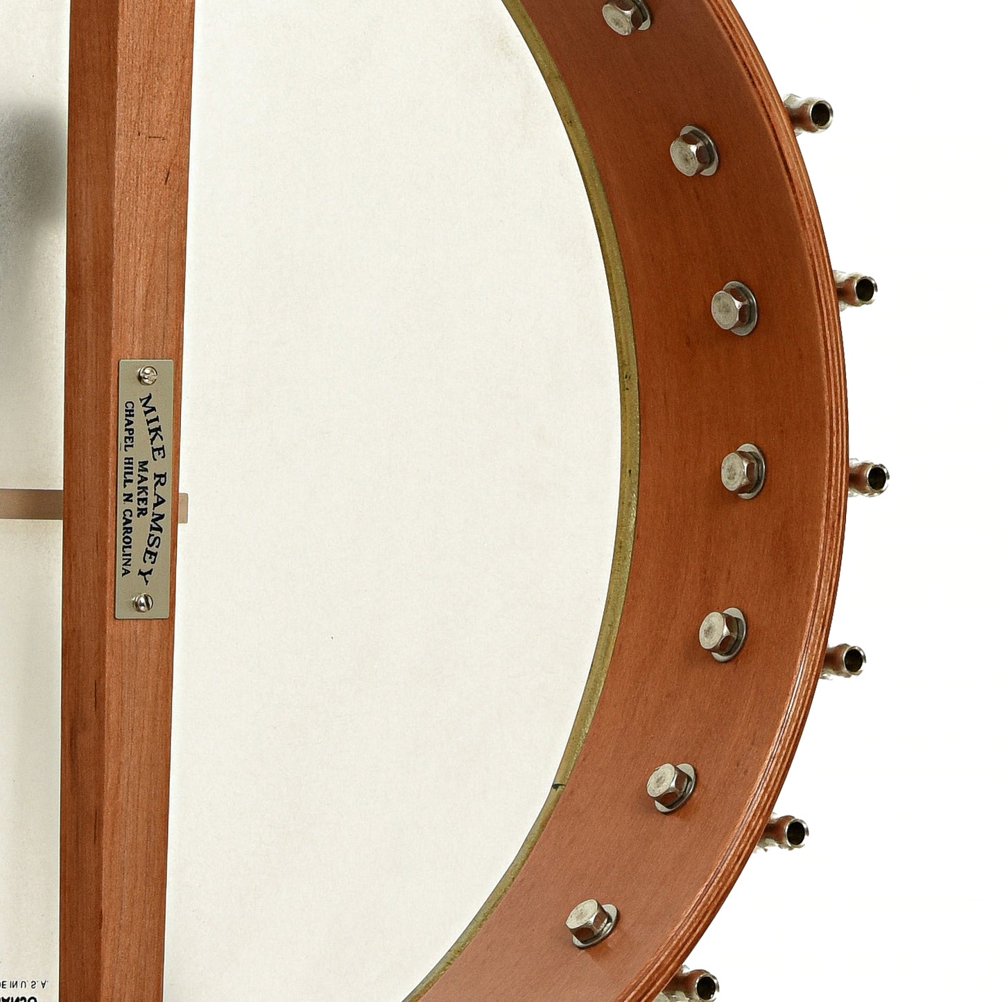 Inside rim of Mike Ramsey Chanterelle Cherry Special 12" Open Back Banjo 