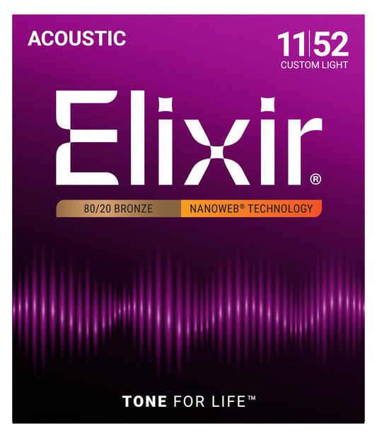 Elixir 11027 80/20 Bronze Nanoweb Custom Light 6-String Acoustic Guitar Strings