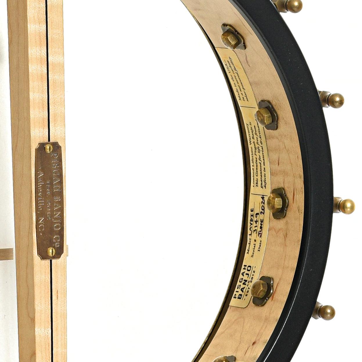 Inside rim of Pisgah Banjo Co. 11" Laydie Openback Banjo
