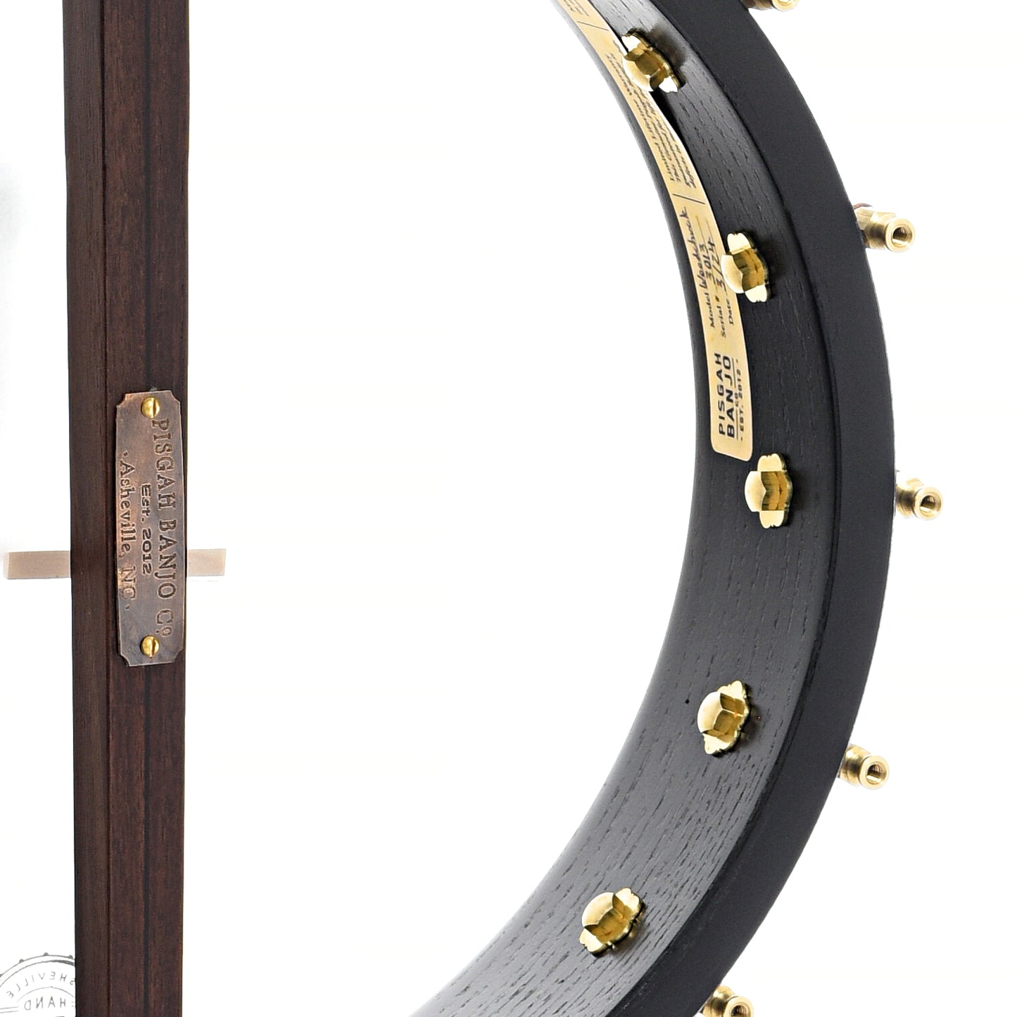 Inside rim of Pisgah Banjo Co. 12" Woodchuck Openback Banjo
